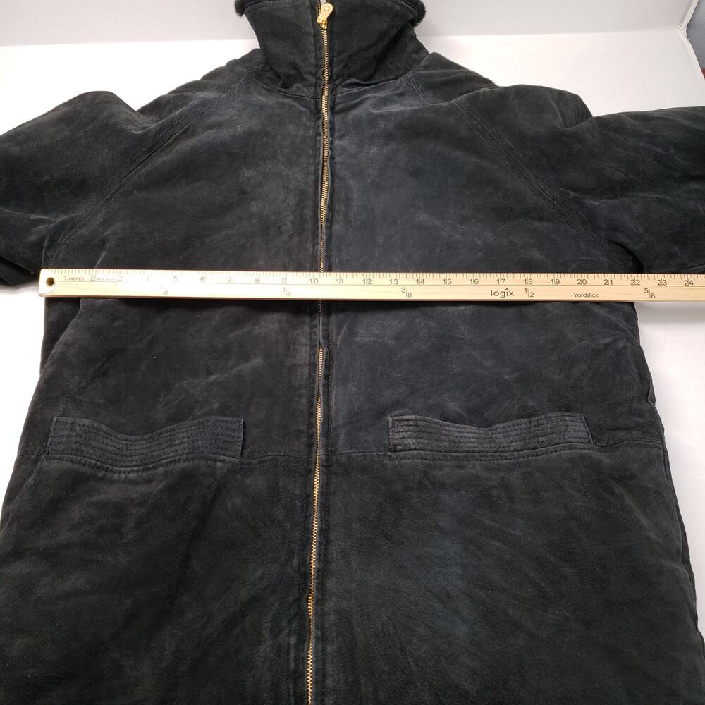 Vintage 90s Suede Faux Fur Jacket Womens Medium Black Reversible Leather Winter - Picture 7 of 16
